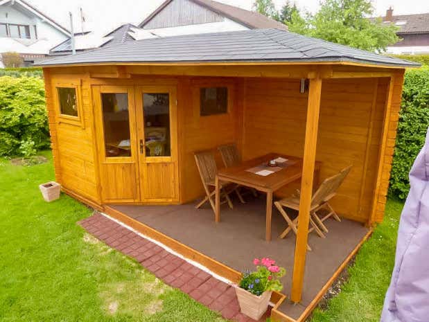 Photo du client: Abri de jardin pentagonal avec extension Franz-28