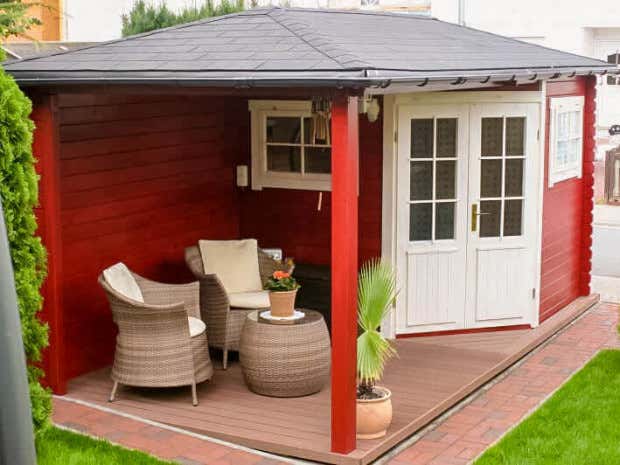 Photo du client: Abri de jardin pentagonal avec extension Franz-28
