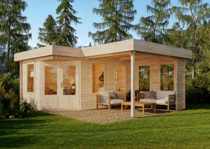 Poolhouse - Abri de jardin pentagonal Leelo-40 avec annexe