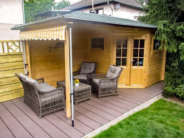 Photo du client: Abri de jardin pentagonal avec extension Franz-28
